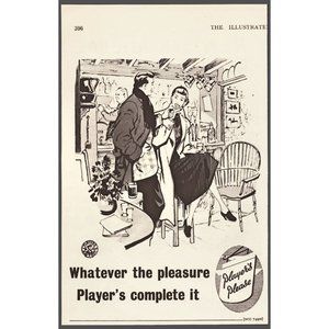 1951 Players Cigarettes Vintage Print Ad Bar Room Windsor Chair Drawing Wall Art